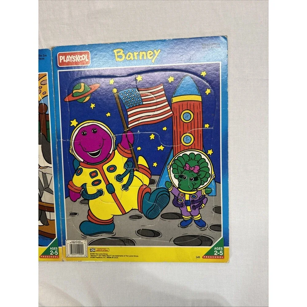 Vintage Barney and Bepop 1993 Playskool Puzzle Frametray Lot Of 2